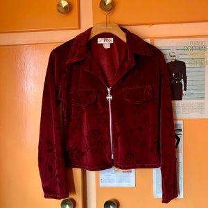 90s vintage red rose floral velvet jacket sweater by Nara